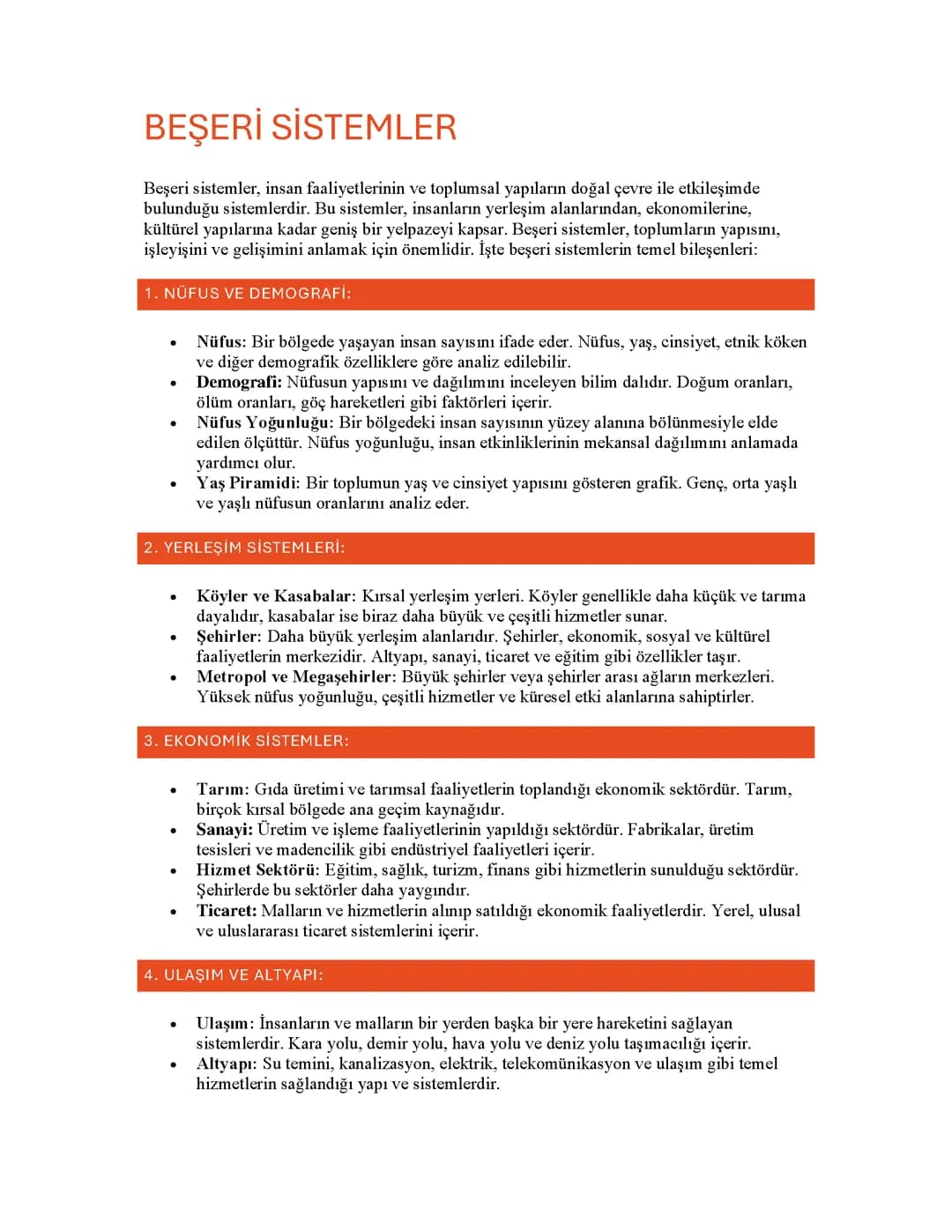 9. Sınıf Coğrafya Beşeri Sistemler PDF ve Ders Notları