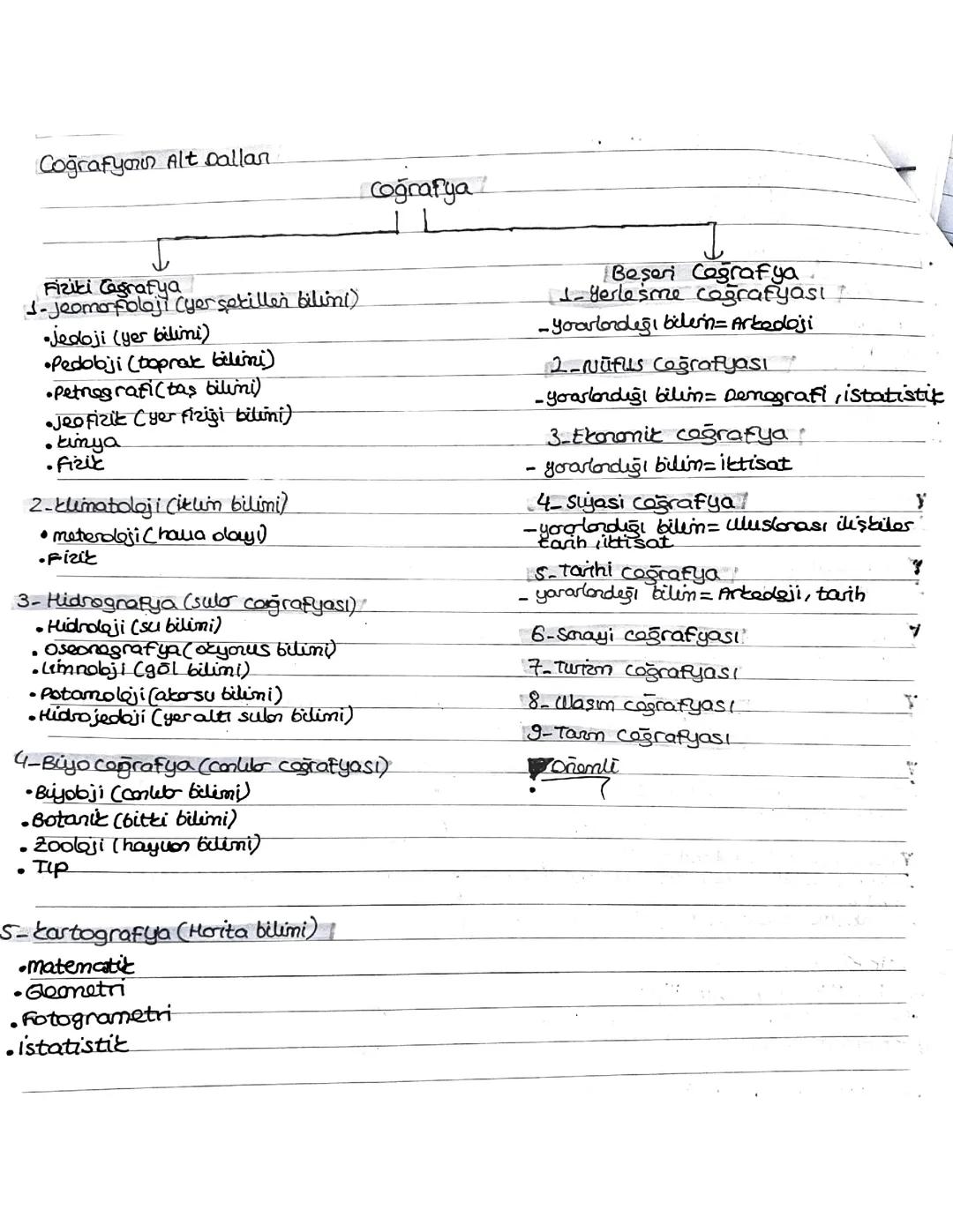 Coğrafyanın alt dalları