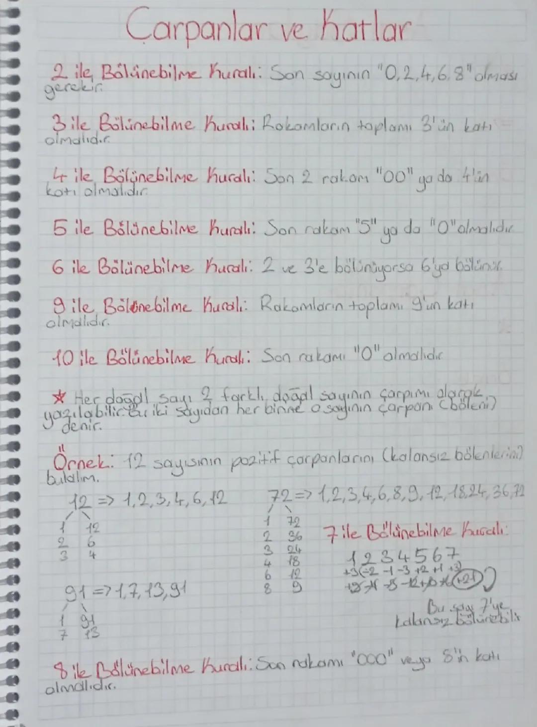 Carpanlar ve hatlar
2 ile Bolünebilme Kurali: Son sayının "0,2,4,6,8" olması
gerekir
3 ile Bolinebilme Kurah: Rokamların toplamı 3'ün katı
o