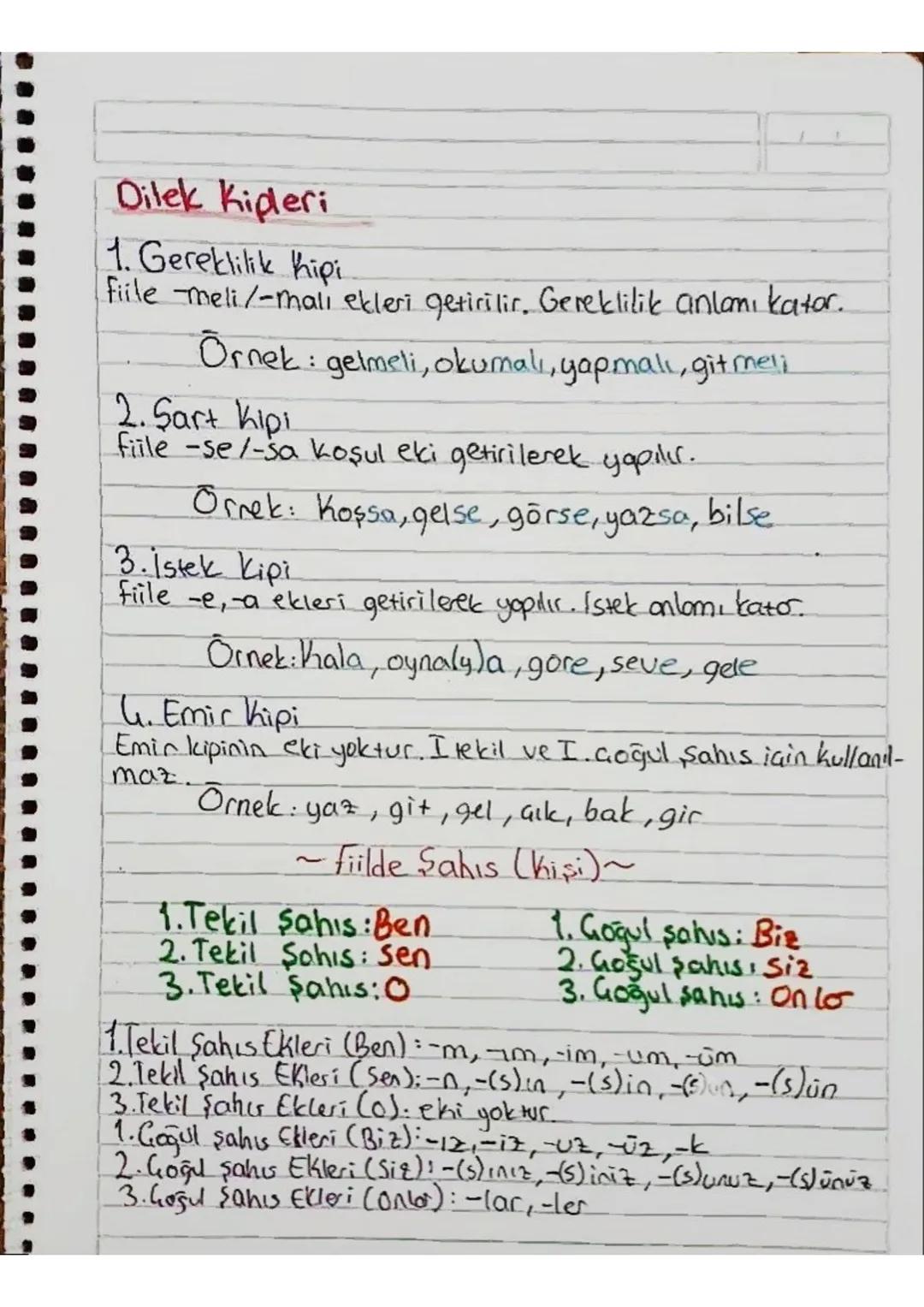 # Dilek Kipleri

1. Gereklilik Kipi
Fiile meli/-malı ekleri getirilir. Gereklilik anlamı kator.
Örnek: gelmeli, okumalı, yapmalı, gitmeli

2