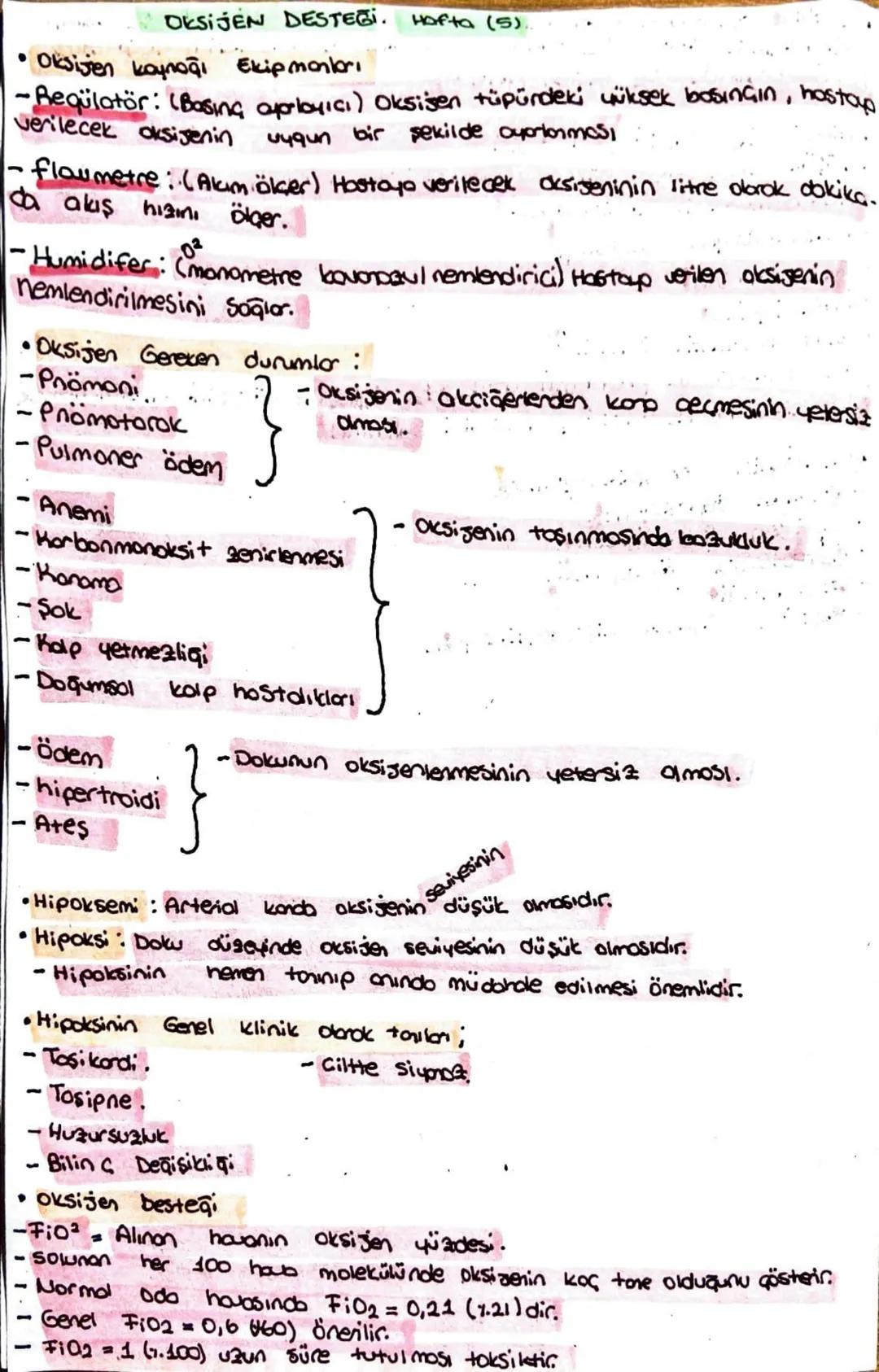 OKSIJEN DESTEĞI. Hafta (5).
• Oksijen kaynağı Ekipmanları
-Regülatör: (Basing aprlayıcı) oksisen tüpündeki yüksek bosingin, hostoup
verilece