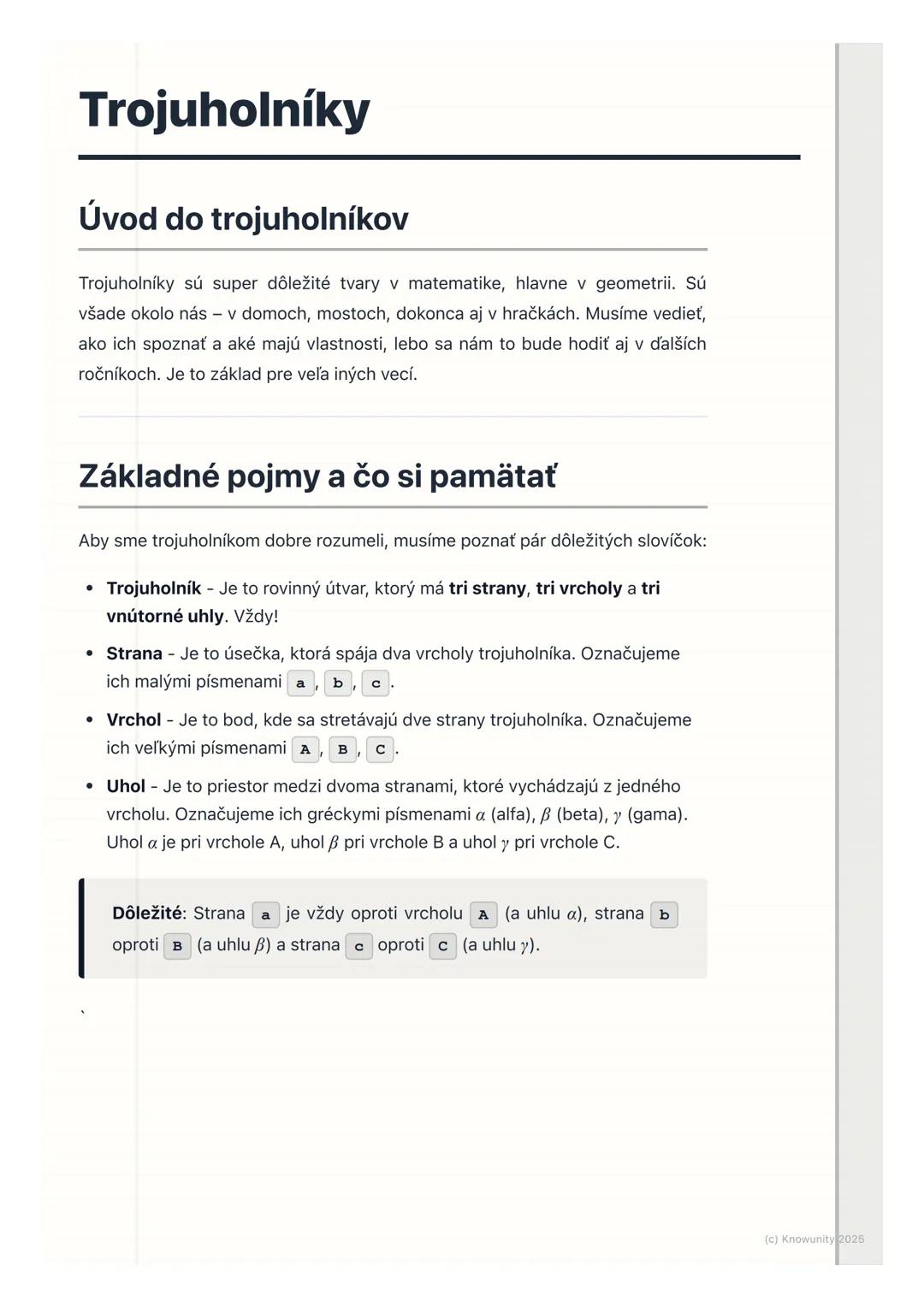 # Trojuholníky

## Úvod do trojuholníkov

Trojuholníky sú super dôležité tvary v matematike, hlavne v geometrii. Sú
všade okolo nás v domoch