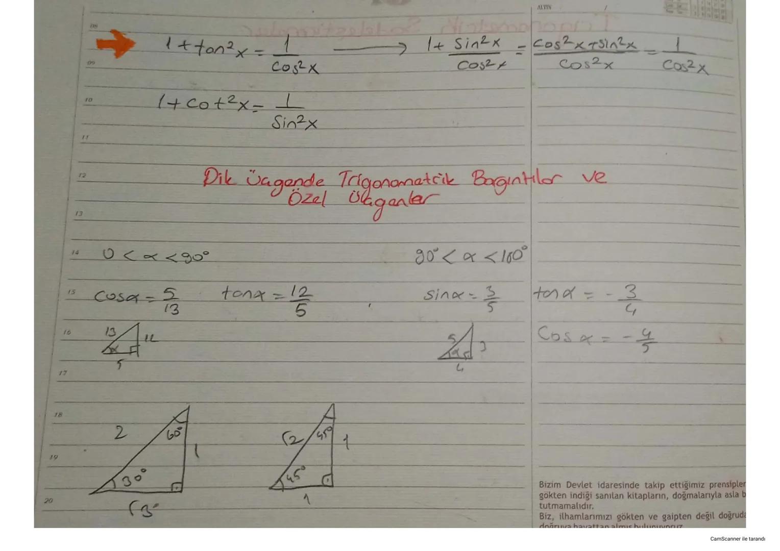 09
09
# Trigonometrik Sadeleştirmeler

→Cosza + sinza = 1
10

Sinza = 1-cos²a = (l-cosa) (Itcoso)
11
costa = 1-sinta = (1 - sino), (1+sina)
