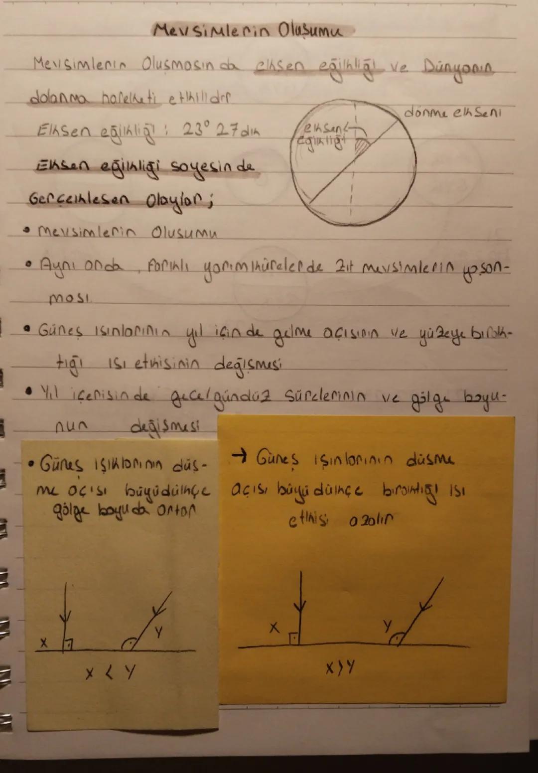 Mevsimlerin Oluşumu - 8. Sınıf Ders Notları
