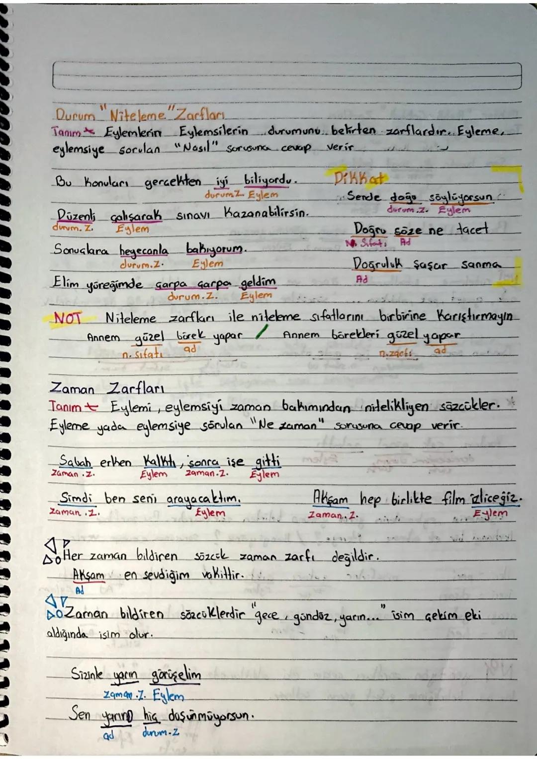 Zarf "Belirtea"
Tanım Eylemlerin, eylemsilerin, sıfatın ya da kendi türünde sözcüklerin anlamını
"durum, zaman, miktar, yer-yon, saru v.b. "