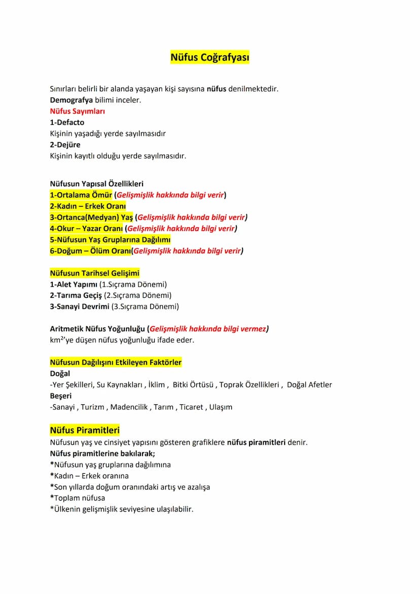 Nüfus Coğrafyası
Sınırları belirli bir alanda yaşayan kişi sayısına nüfus denilmektedir.
Demografya bilimi inceler.
Nüfus Sayımları
1-Defact
