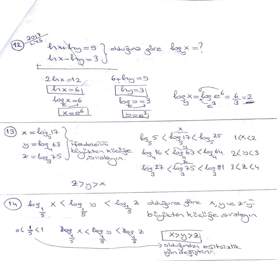 LOGARITMIK DENKLEMLER
① los x +
bg (x+1) = log 6 Tse x = ?
Yos [x. (x+1)] = Yos 6
X. (x+1)=6
3
2
X=2
log (x+5)-log (2x) = log 20 Tse çözüm k