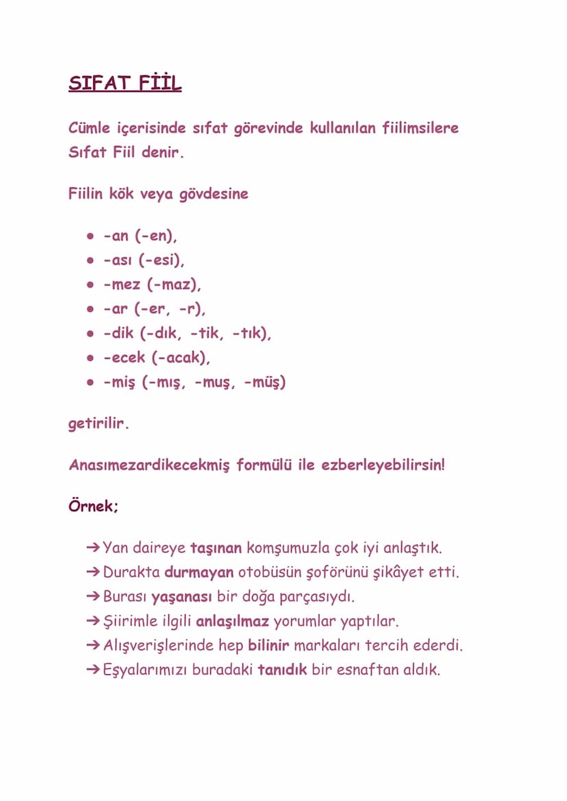 İSİM FİİL
FİİLİMSİLER
Cümle içerisinde isim görevinde kullanılan fiilimsilere
İsim-Fiil denir.
Fiilin kök veya gövdesine
• -ma (-me),
•-mak 