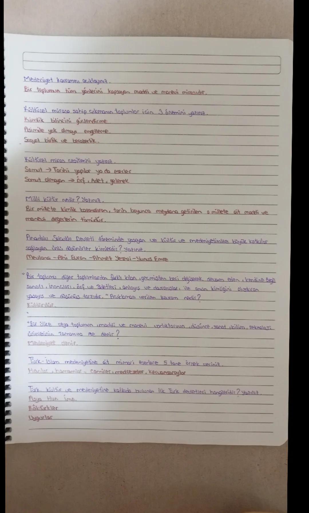 19.09.2024
Persembe
Kültür : Bir toplumu, diğer toplumlardan farklı kılan geamisten beri değişerek devam
eden kendine ozgü sanatı, inancları