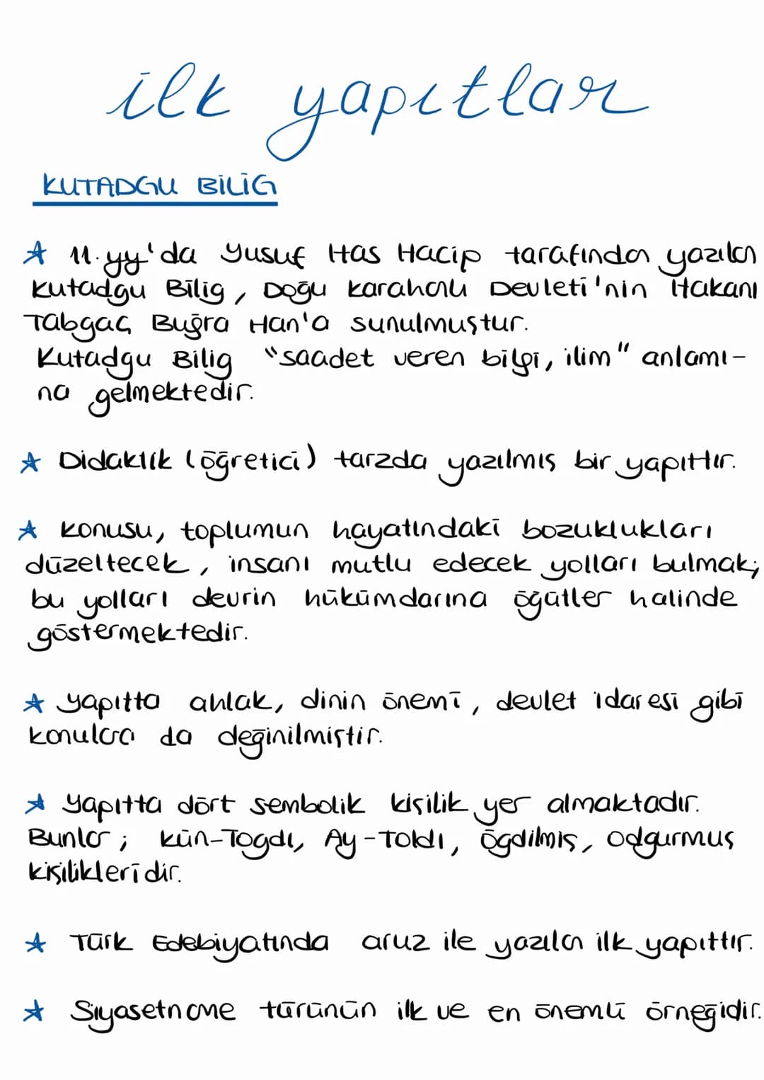 ilk yapıtlar
KUTADGU BILIG
A 11.yy'da Yusuf Has Hacip tarafından yazılan
Kutadgu Bilig, Doğu Karahou Devleti'nin Hakanı
Tabgaç Buğra Han'a s