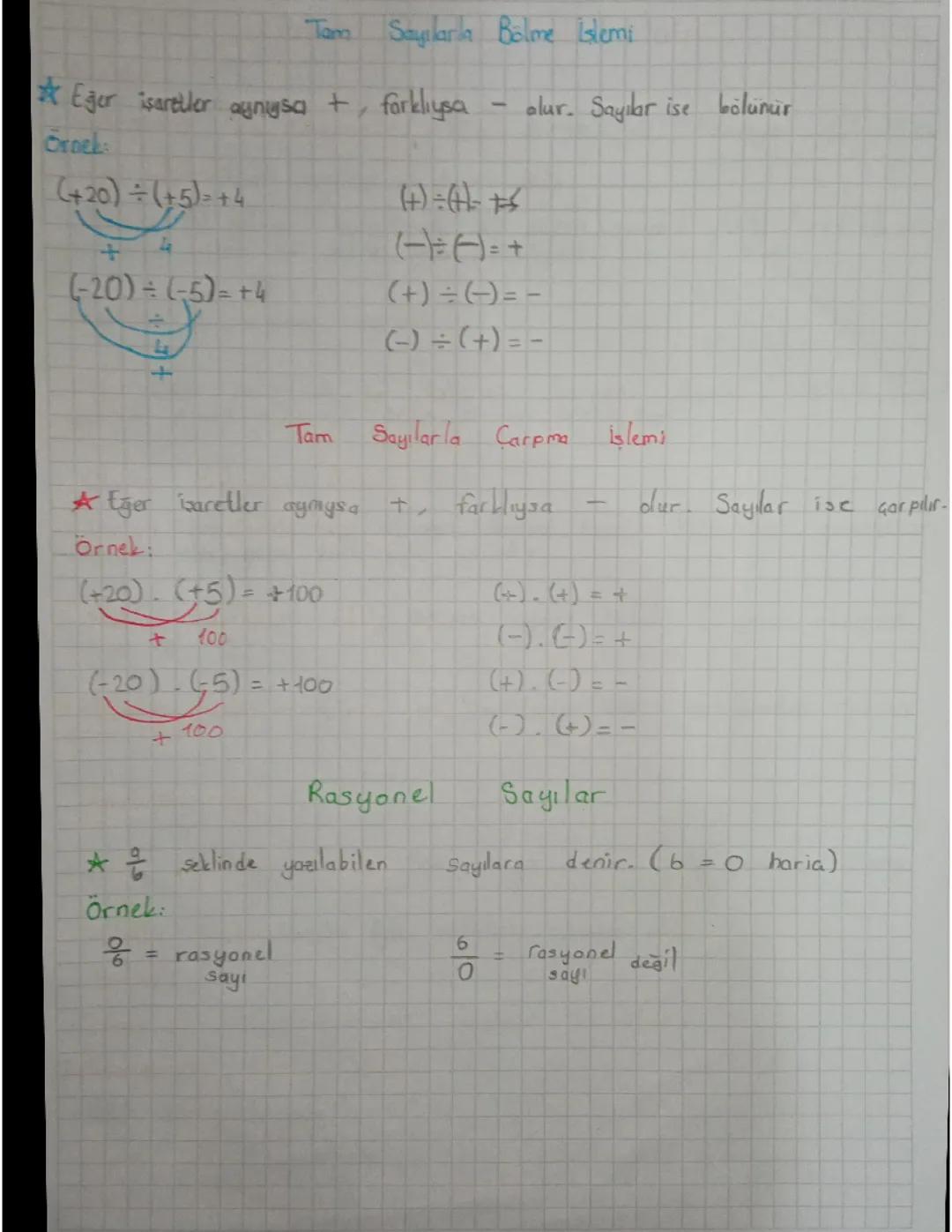 Tam Sayılar ve Rasyonel Sayılarda Bölme ve Çarpma