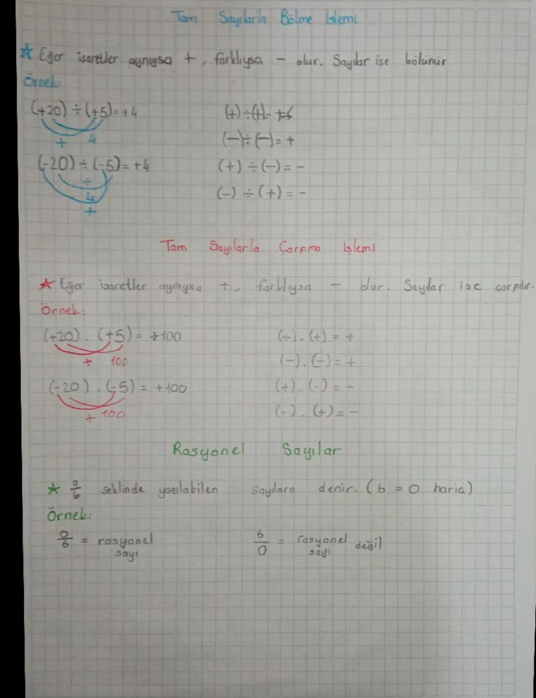 Tam Sayılarla Bölme İşlemi
*Eger isareller aynıysa +, farklıysa
-
olur. Sayılar ise bölünür
Ōroek:
(+20) ÷ (+5)+4
+
4
(+)=(++
A=A=+
(-20) = 