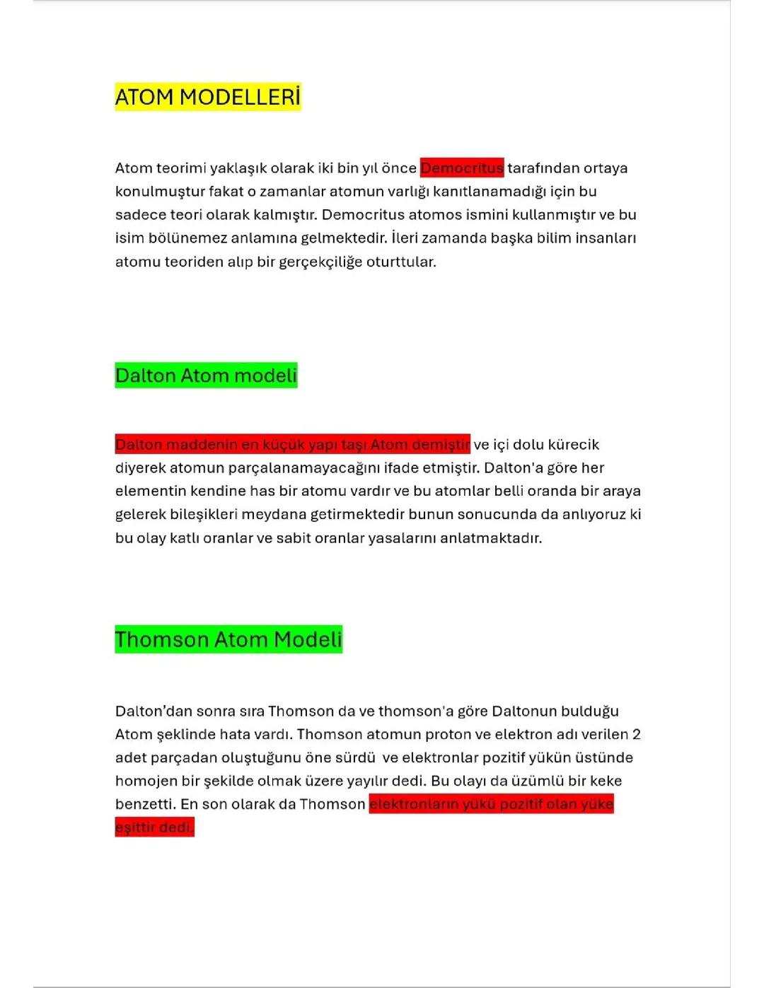 Kimya Atom Modelleri