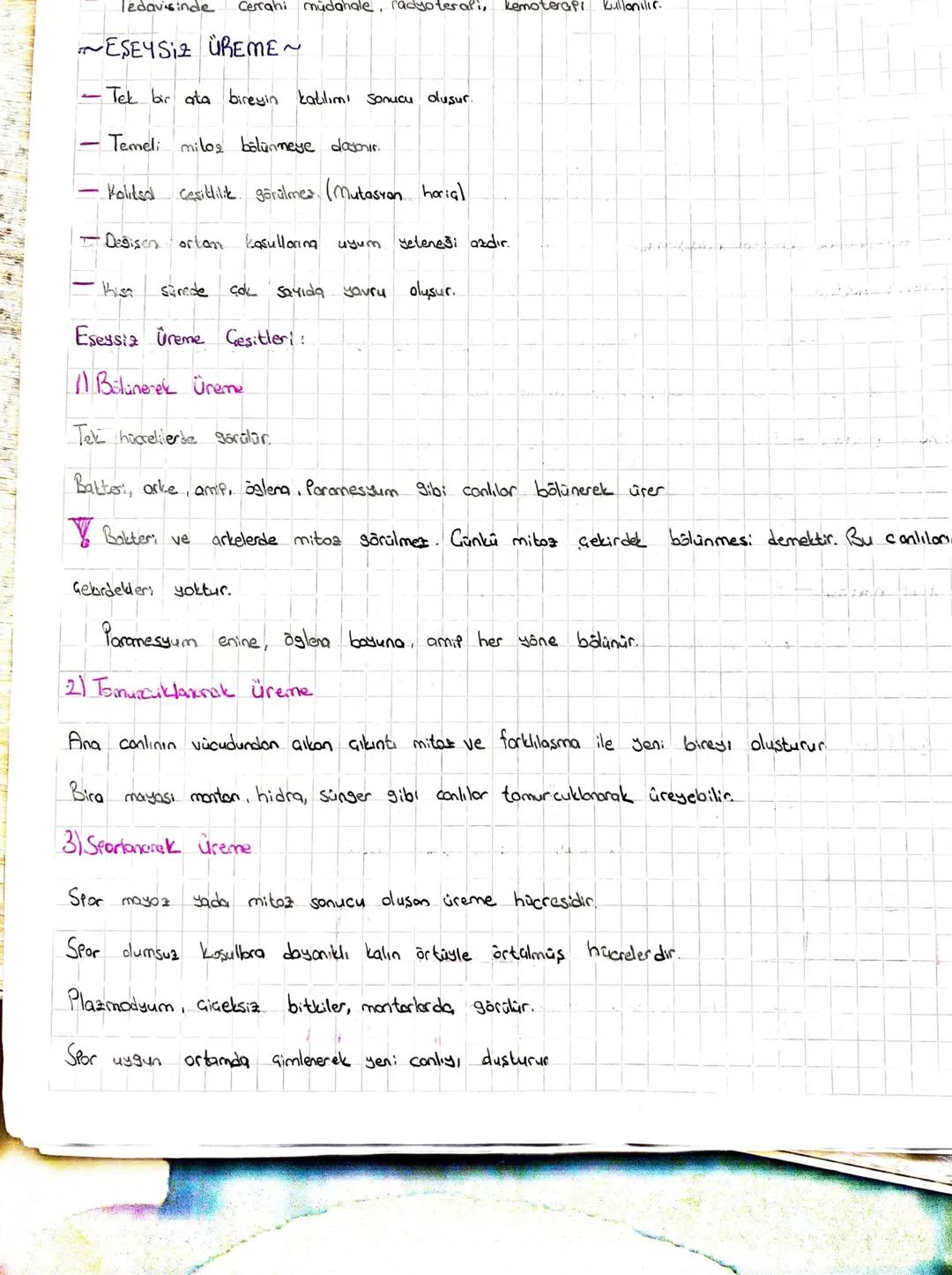 Tedavisinde Cerrahi müdahale, radyoterapi, kemoterapi kullanılır.
~ESEYSIZ ÜREME~
-
-Tek bir ata bireyin katılımı sonucu oluşur.
Temeli milo