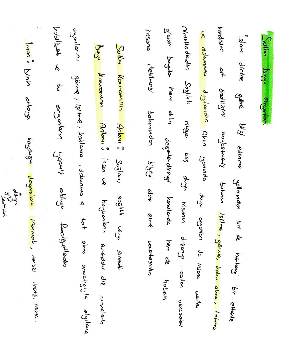 Din kültürü Salim duyu organları