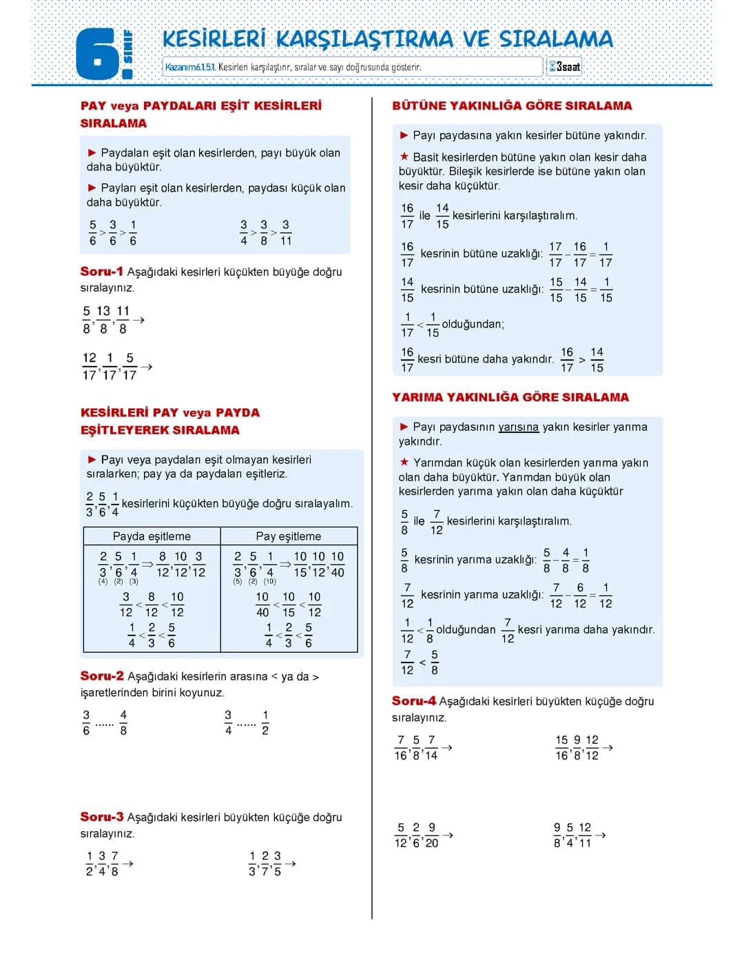 6.sınıf matematik kesirler