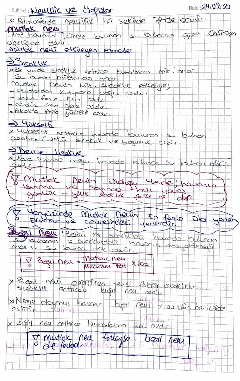 Subject: Neusilik ve yağışlar
Date : 24/07/20
。 Atmosferde Newlilik iki sekilde ifade edilir.
титък пеши
ims hovenin icinde bulinos su buhor