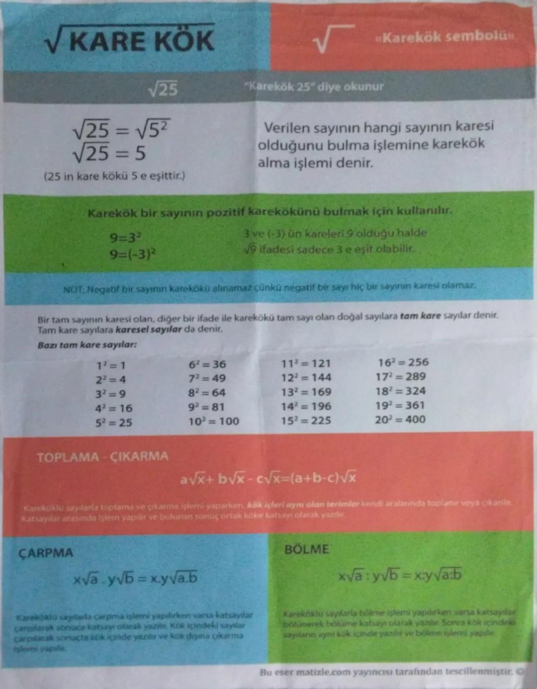 Kareköklü İfadeler Konu Anlatımı ve Örnekler