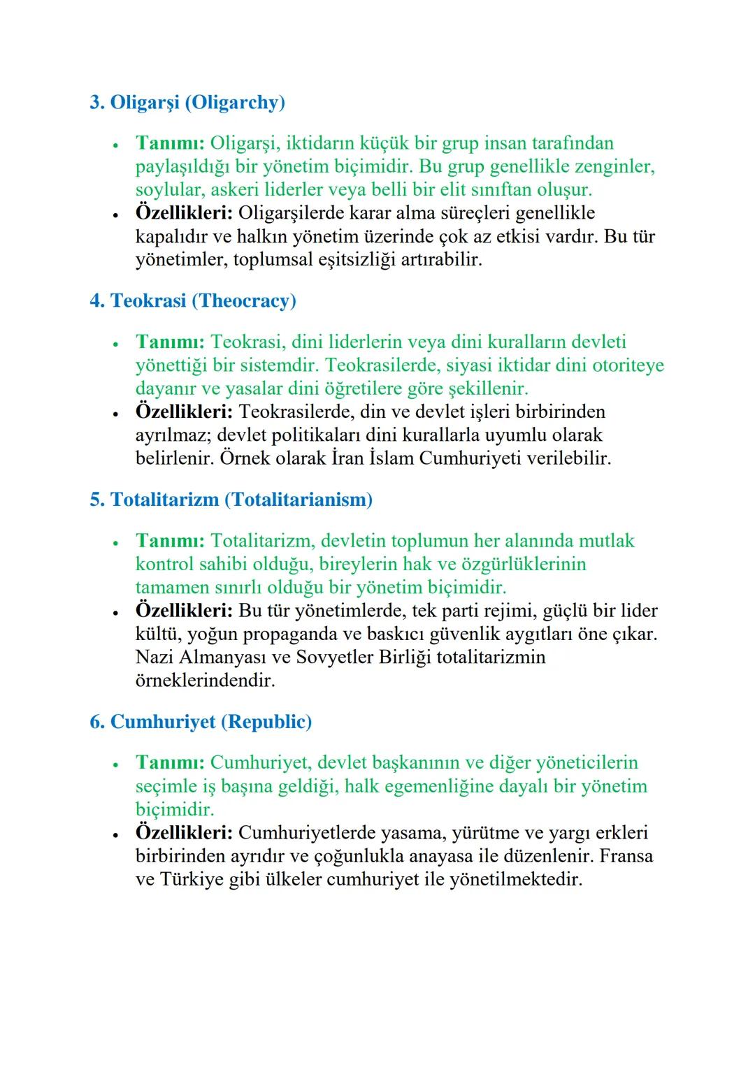 SİYASAL YÖNETİM BİÇİMLERİ
Siyasal yönetim biçimleri, devletin ve toplumun nasıl yönetildiğini,
iktidarın kim tarafından ve hangi yöntemlerle