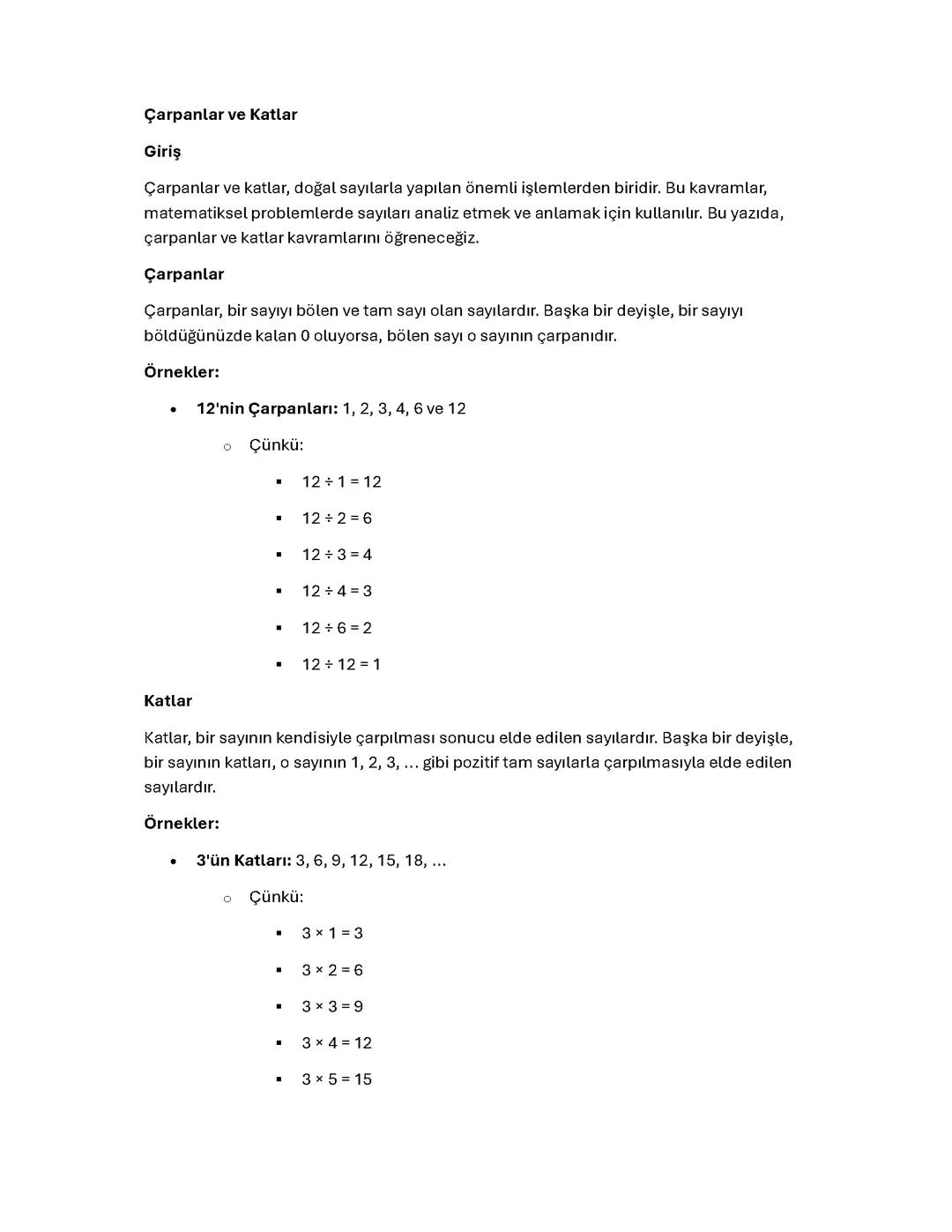Çarpanlar ve Katlar Konu Anlatımı