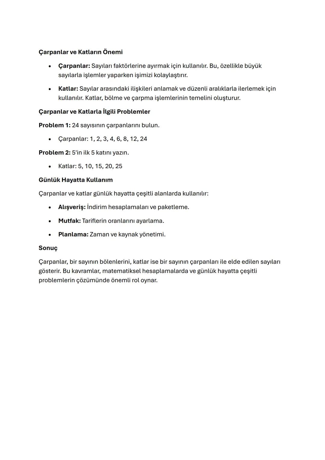 Çarpanlar ve Katlar
Giriş
Çarpanlar ve katlar, doğal sayılarla yapılan önemli işlemlerden biridir. Bu kavramlar,
matematiksel problemlerde s