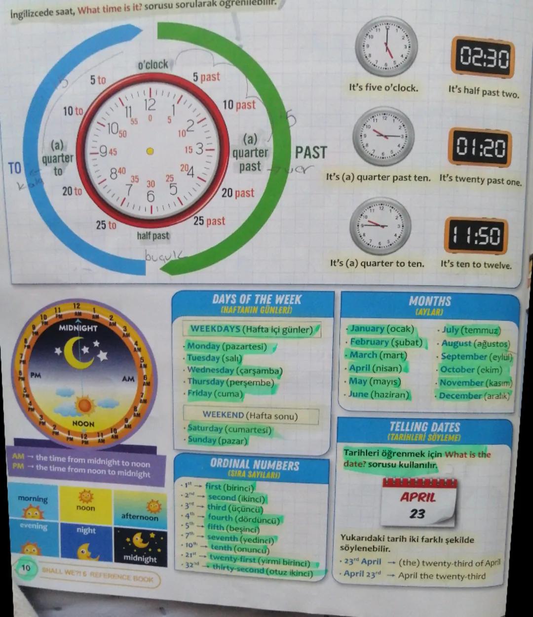 Ingilizcede saat, What time is it? sorusu sorularak öğrenileb
10 to
5 to
o'clock
11 12
5 past
10 past
55 05
1050
102.
(a)
TO
(a)
quarter
to
