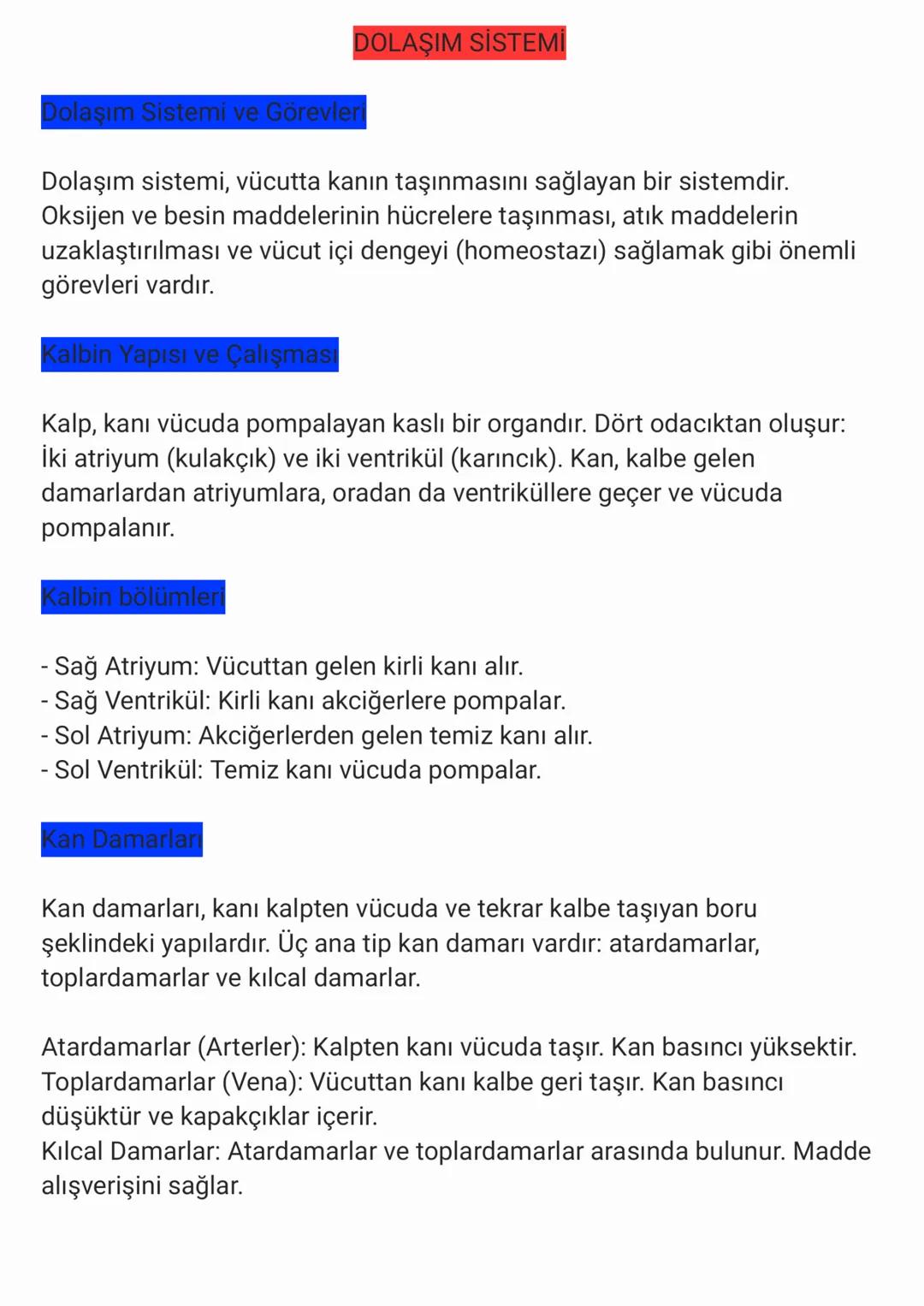 Dolaşım Sistemi ve Görevleri
DOLAŞIM SİSTEMİ
Dolaşım sistemi, vücutta kanın taşınmasını sağlayan bir sistemdir.
Oksijen ve besin maddelerini