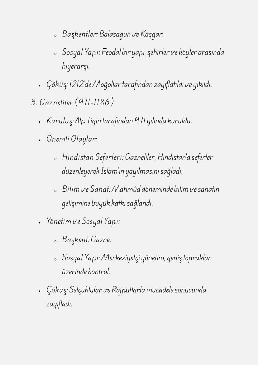 ÇALIŞMA KAĞIDI: İLK TÜRK
İSLAM DEVLETLERİ
1. İlk Türk İslam Devletlerinin Genel Özellikleri
Türkler, İslam'ı kabul ettikten sonra Orta Asya 