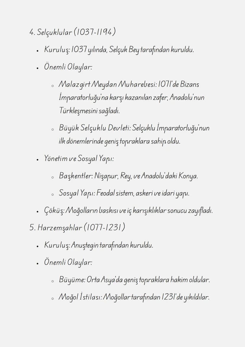 ÇALIŞMA KAĞIDI: İLK TÜRK
İSLAM DEVLETLERİ
1. İlk Türk İslam Devletlerinin Genel Özellikleri
Türkler, İslam'ı kabul ettikten sonra Orta Asya 