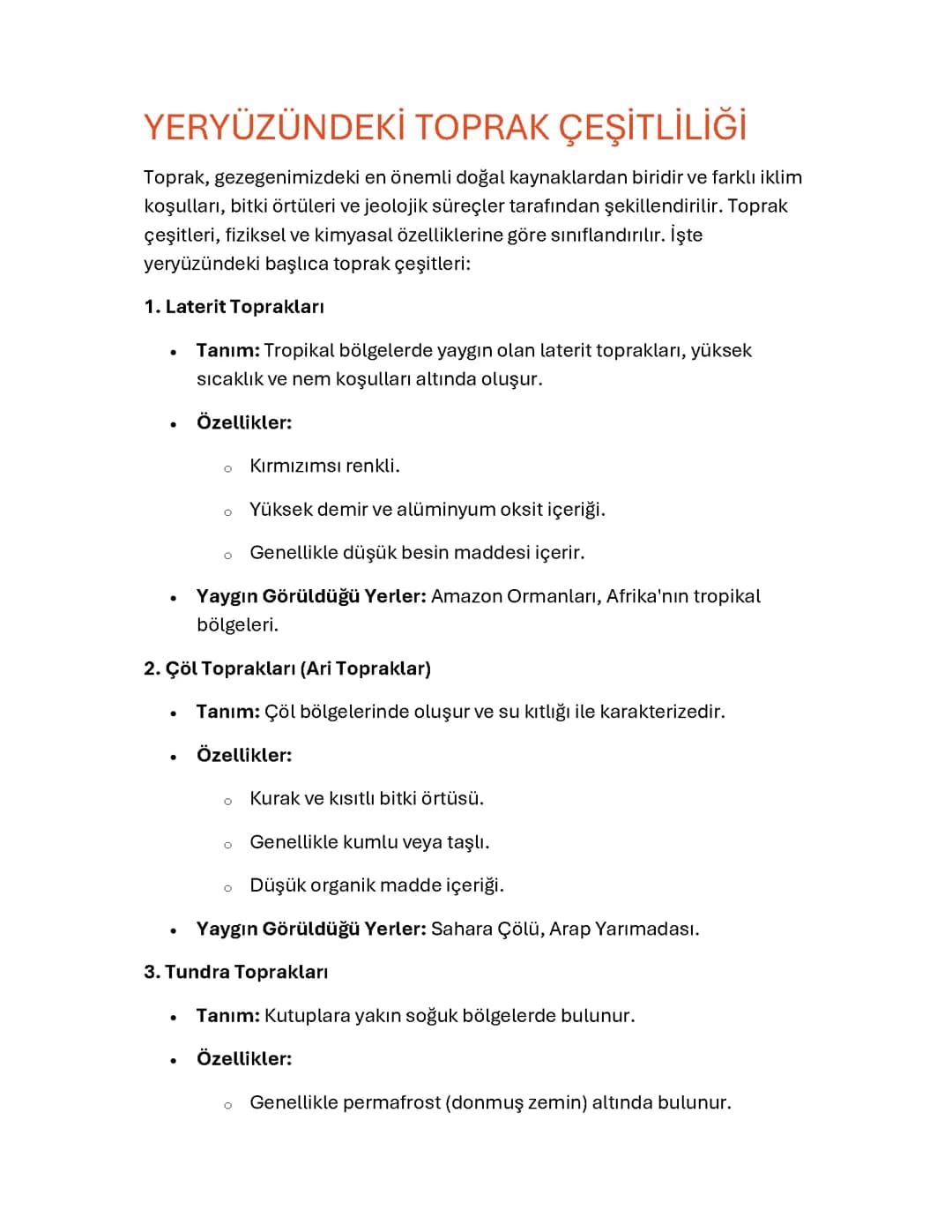YERYÜZÜNDEKİ TOPRAK ÇEŞİTLİLİĞİ