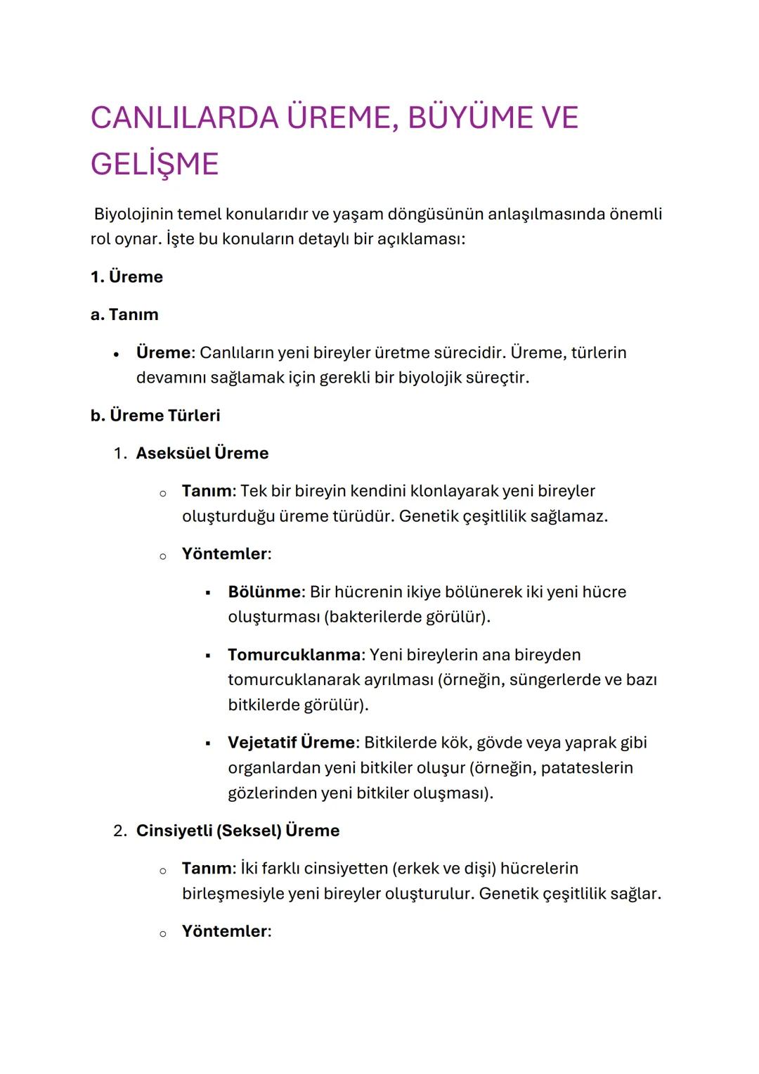 CANLILARDA ÜREME, BÜYÜME VE
GELİŞME
Biyolojinin temel konularıdır ve yaşam döngüsünün anlaşılmasında önemli
rol oynar. İşte bu konuların det