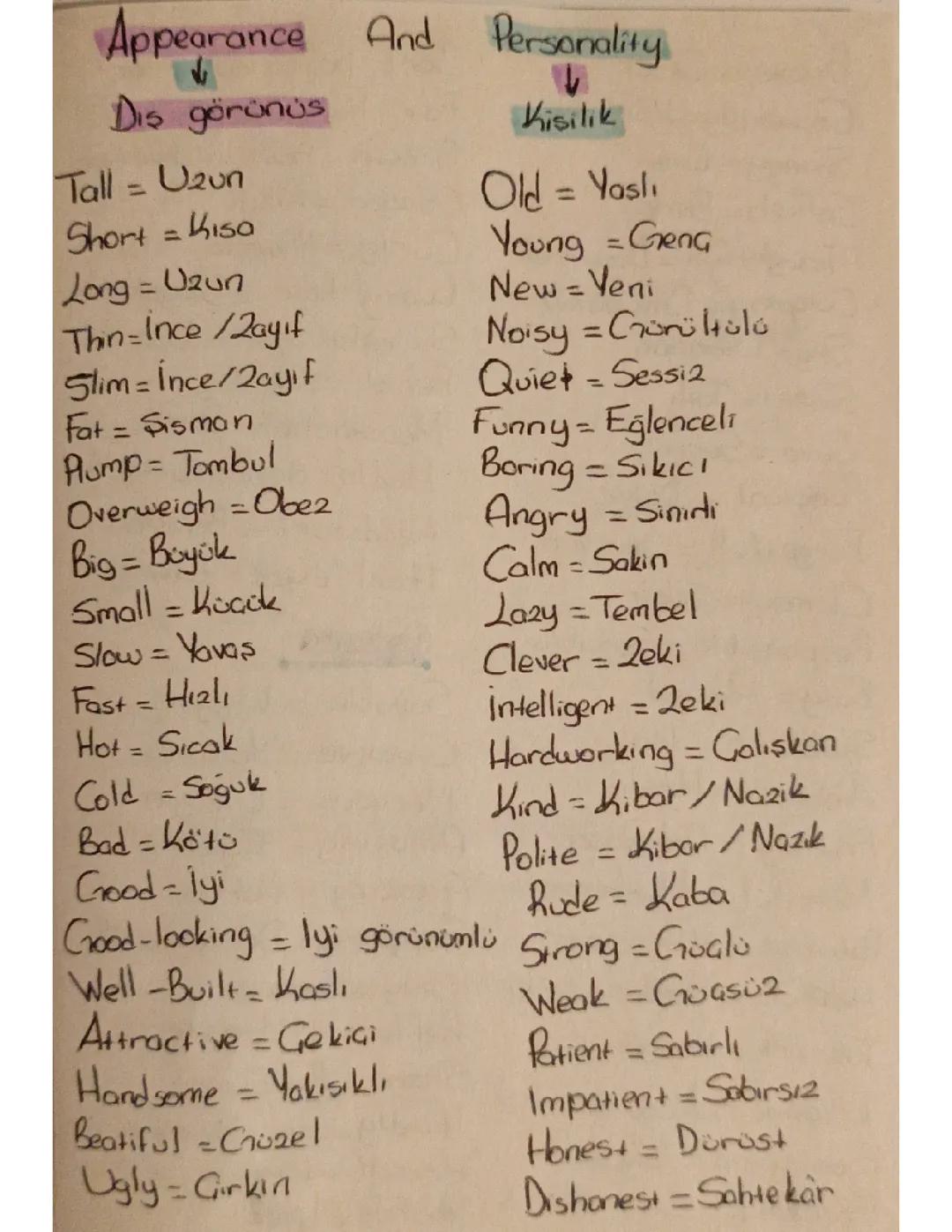 7. Sınıf İngilizce 1. Ünite: Appearance and Personality Konu Anlatımı