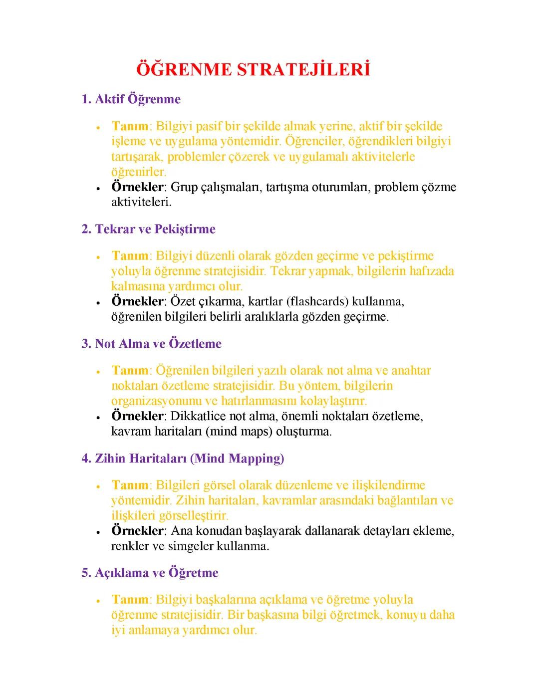 Etkili Öğrenme Stratejileri