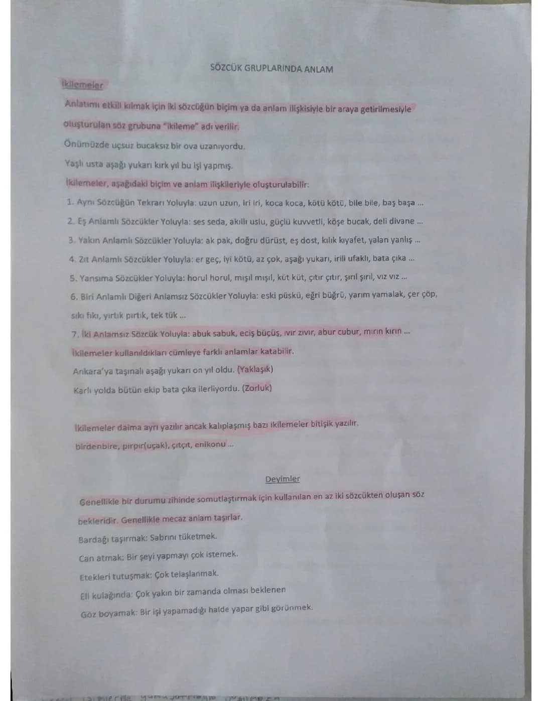 Sözcük gruplarında anlam