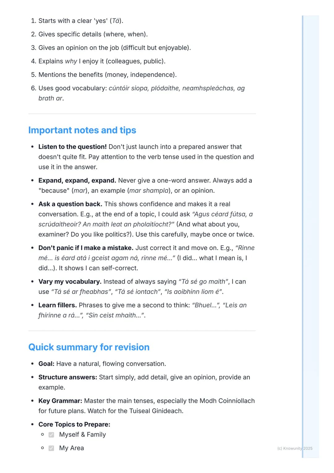 # Comhrá Ginearálta (General
Conversation)

An overview of the general conversation

This is the main part of the oral exam, worth about 40%