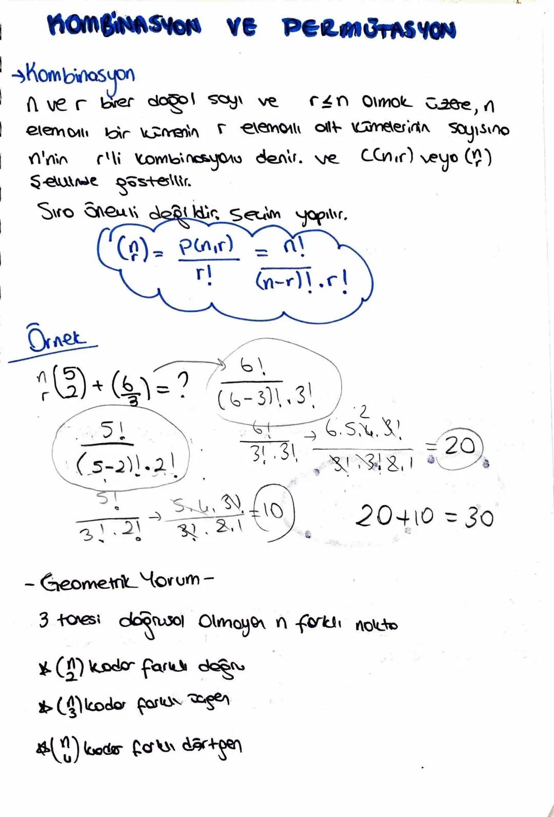 1
KOMBINASYON VE PERMUTASYON
>Kombinasyon
elemall bir kimenin r elemaili allt
In ver birer doğol sayi ve
r≤n Olmak üzere, n
kimelerinin
soyi