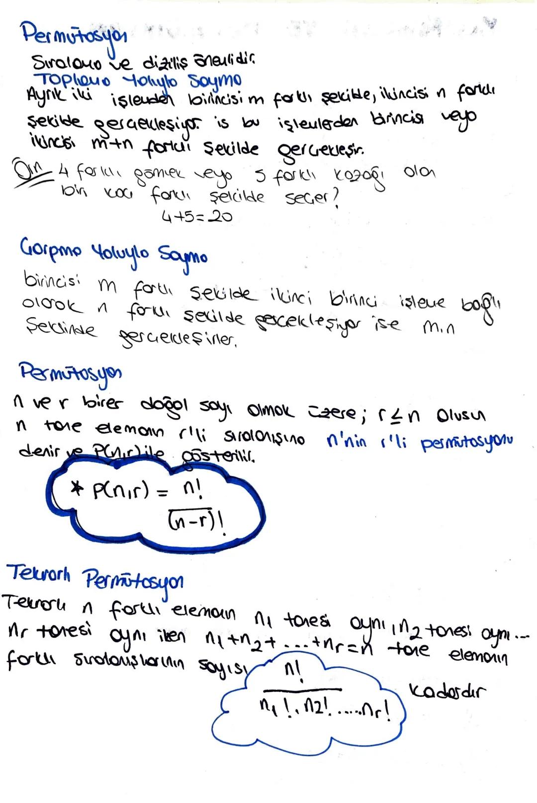 1
KOMBINASYON VE PERMUTASYON
>Kombinasyon
elemall bir kimenin r elemaili allt
In ver birer doğol sayi ve
r≤n Olmak üzere, n
kimelerinin
soyi