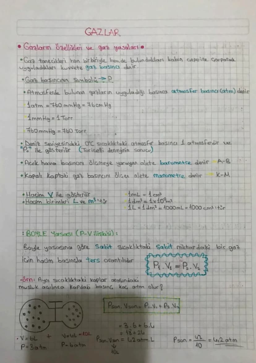 GAZLAR
• Gazların özellikleri ve gaz yasaları
•
Szellikleri
Gaz tanecikleri hem bir biriyle hem de bulundukları kabin ceperine çarparak
uygu