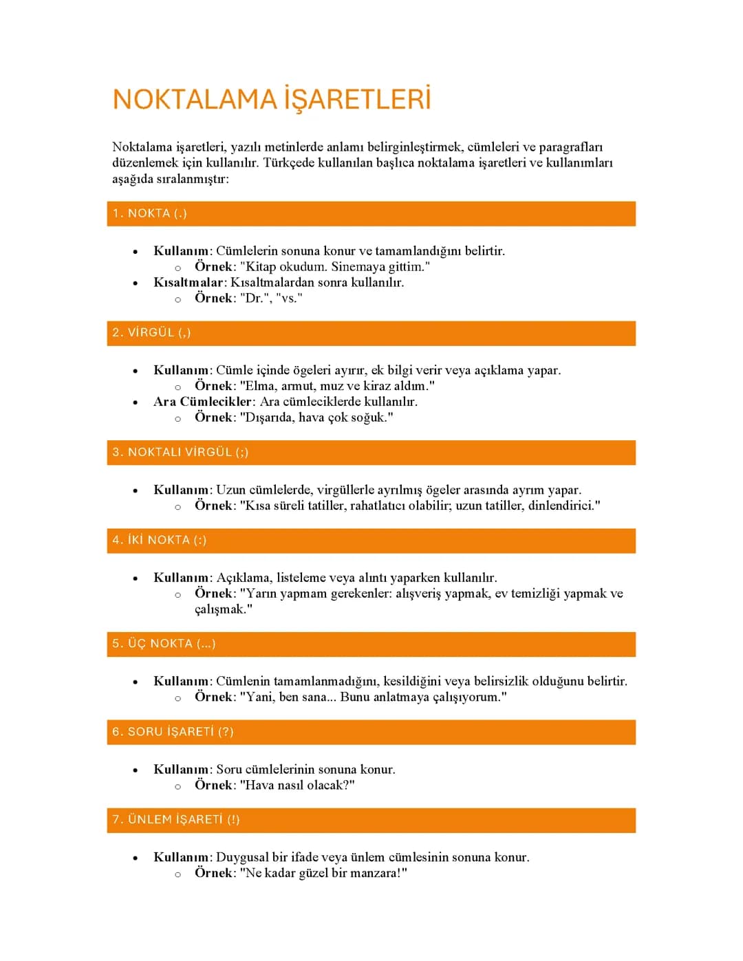 Noktalama İşaretleri: Örnek Cümleler ve Testler PDF (1-12. Sınıf)