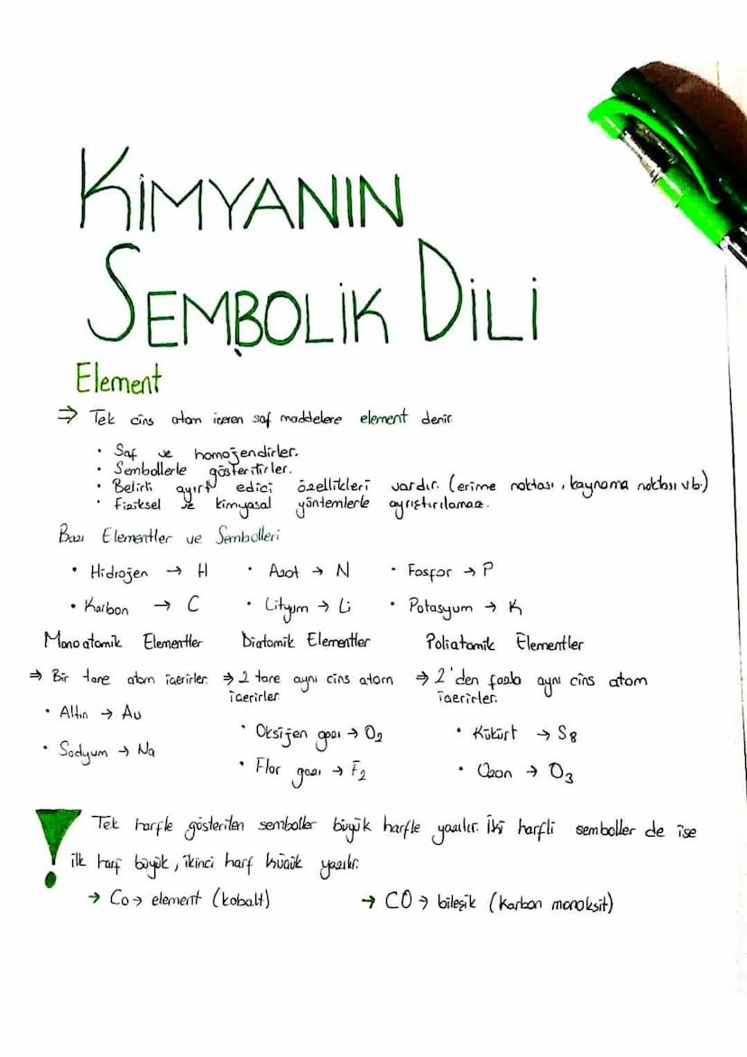 KİMYANIN
SEMBOLİK DİLİ
Element
Tek cins atom iceren saf maddelere element denir.
homojendirler.
-ilirler.
Saf
Je
Sembollerle
gösterilir!
Bel