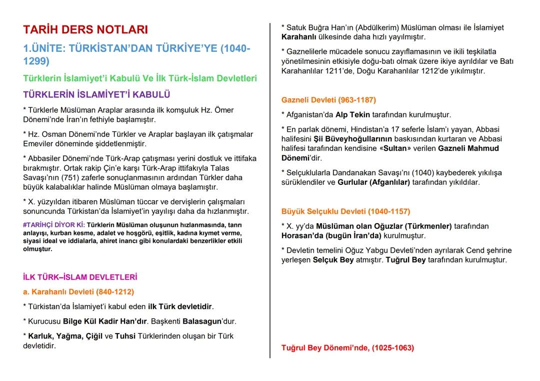 10. Sınıf Tarih Ders Notları 2025-2026 Yeni Müfredat