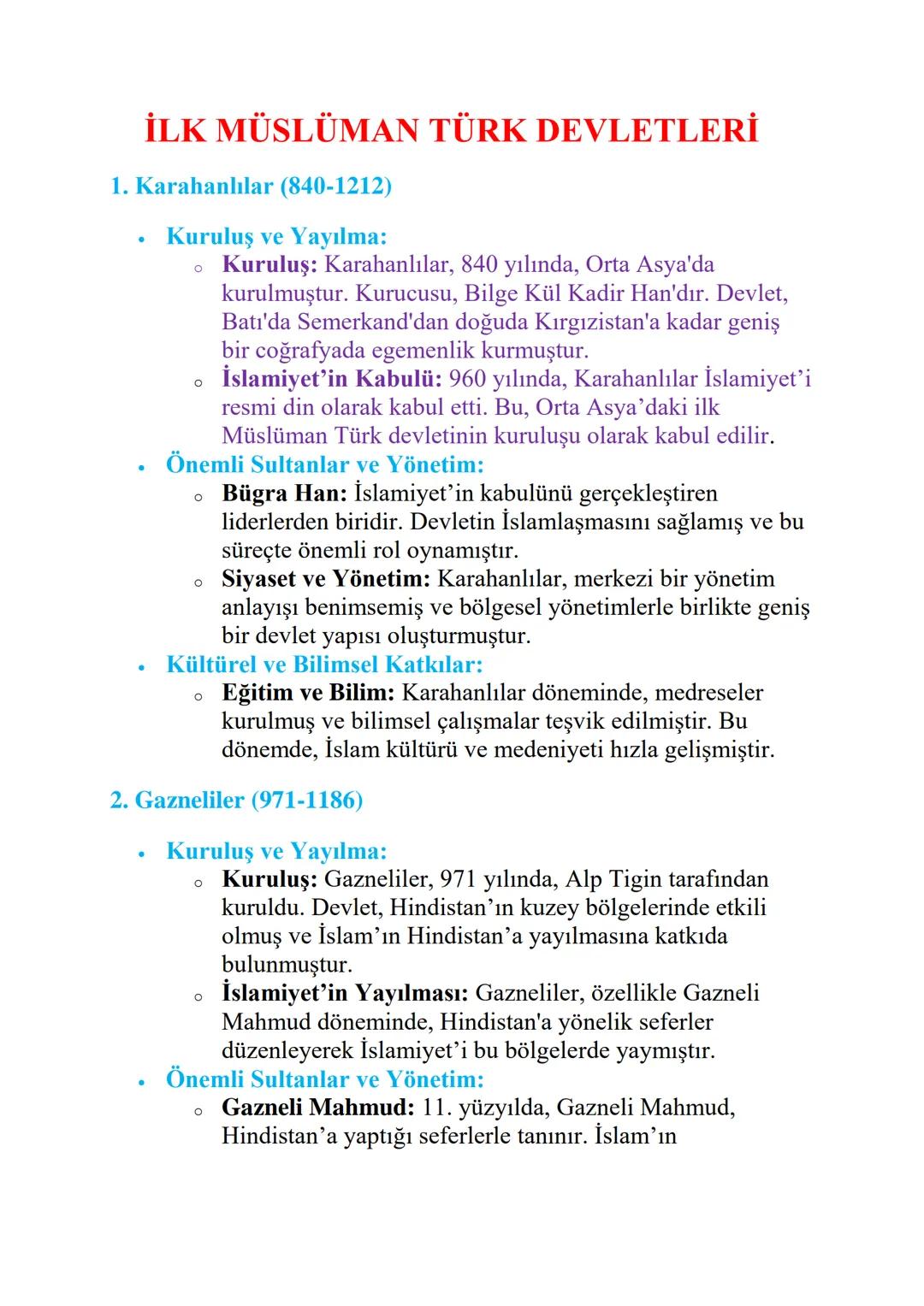 İlk Müslüman Türk Devletlerinin Tarihi