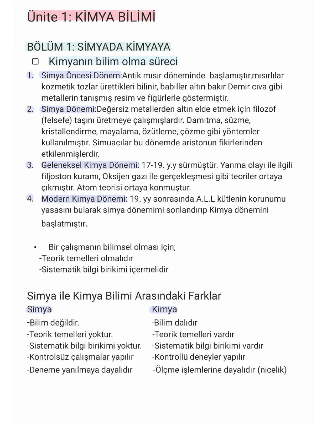 KİMYA TYT İLK KONU 9. SINIF ÜNİTE 1 : KİMYA BİLİMİ