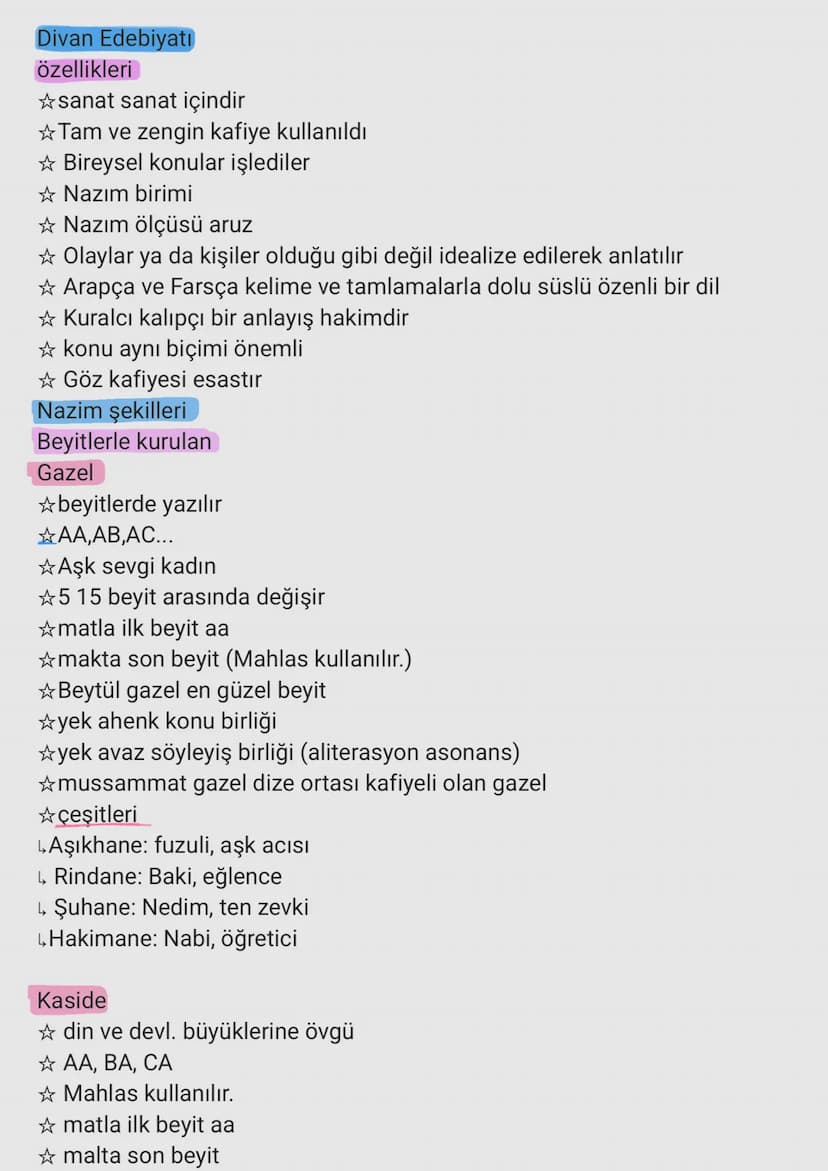 Divan Edebiyatı
özellikleri
sanat sanat içindir
Tam ve zengin kafiye kullanıldı
Bireysel konular işlediler
Nazım birimi
Nazım ölçüsü aruz
Ol