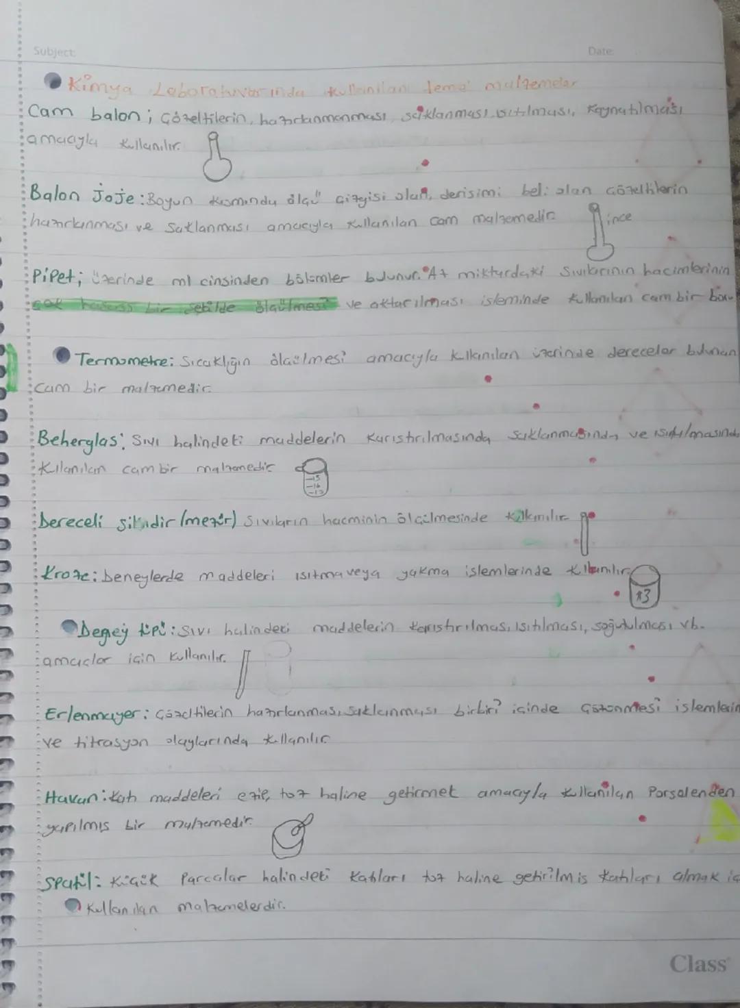 Subject
Date:
●Kimya Laboratuvarinda kullanilan tema malzemeler
Cam balon; Gözeltilerin, hazdanmanması, saklanmasi itilması, Kaynatılması
:a