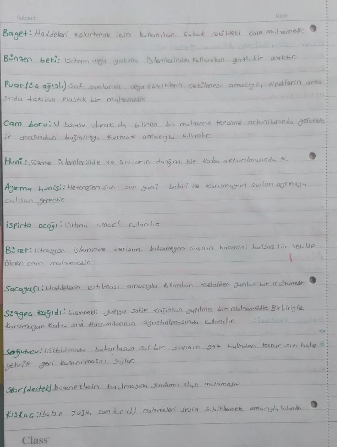 Subject
Date:
●Kimya Laboratuvarinda kullanilan tema malzemeler
Cam balon; Gözeltilerin, hazdanmanması, saklanmasi itilması, Kaynatılması
:a