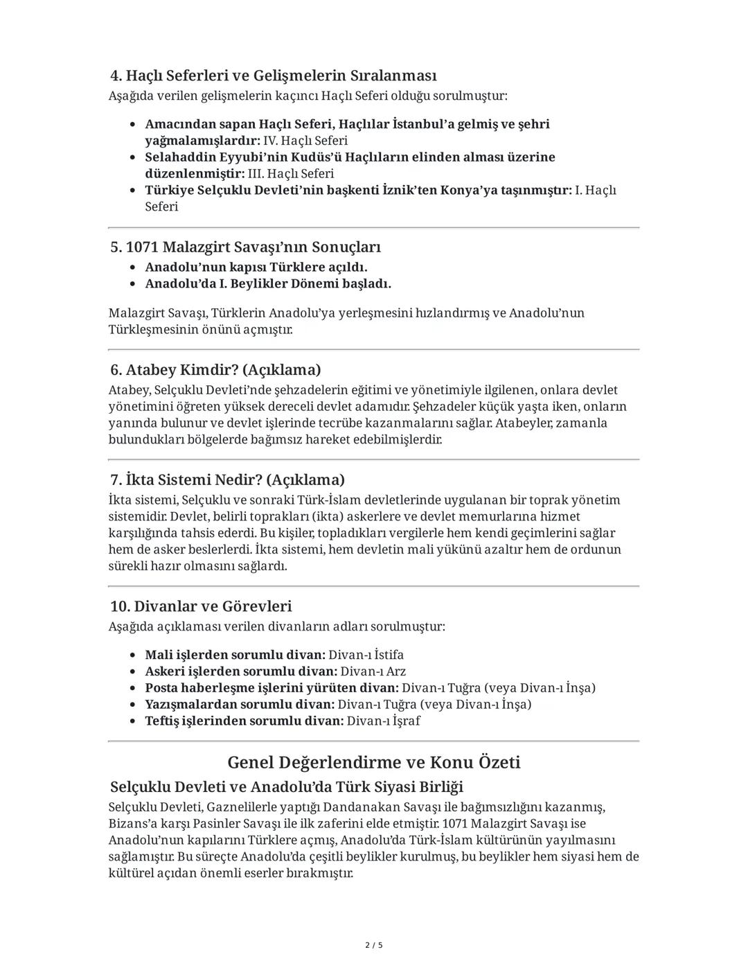 # 10. Sınıf Tarih Dersi 1. Dönem 1. Yazılı Soruları Özeti

Bu özet, 10. sınıf tarih dersi 1. dönem 1. yazılı sınavında sorulan sorular ve ce