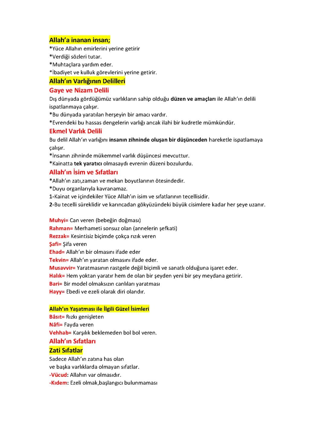 10. sınıf DİN Allah'ın varlığının delilleri ve Allah'ın isim ve sıfatları