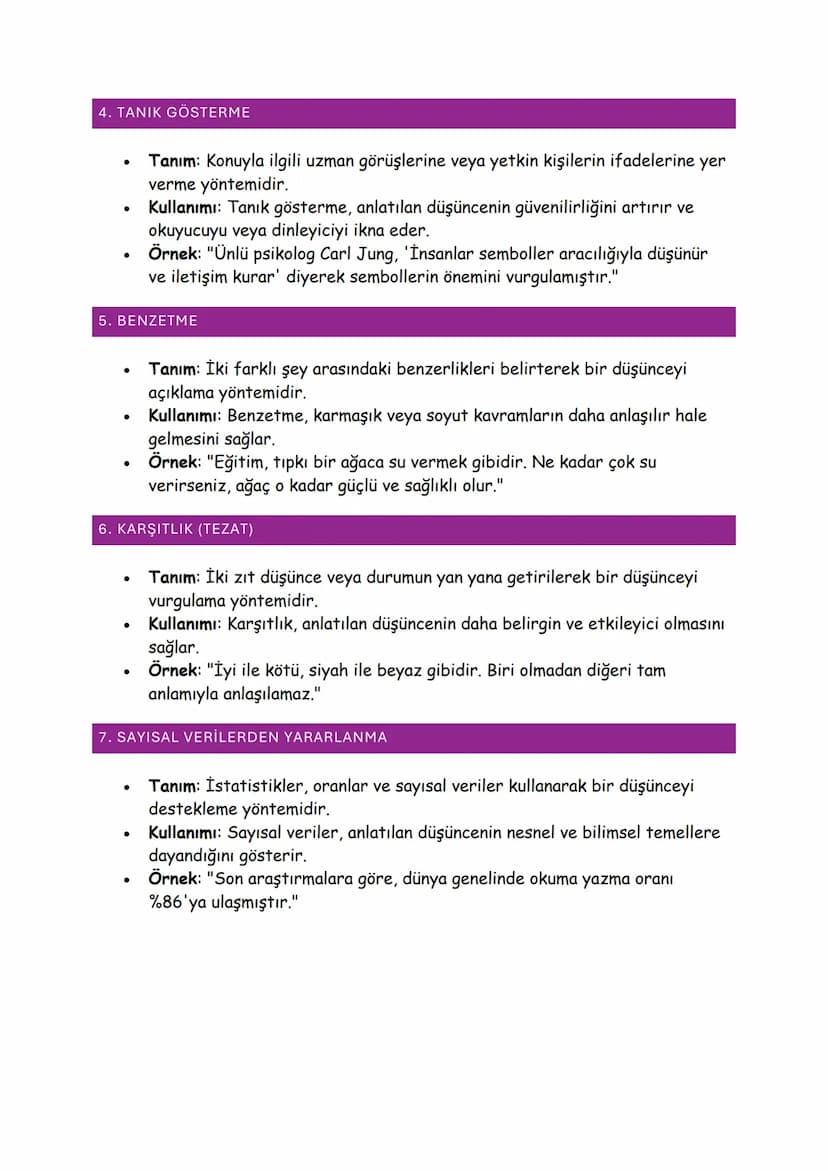 DÜŞÜNCEYİ GELİŞTİRME
YOLLARI
Düşünceyi geliştirme yolları, yazılı veya sözlü anlatımlarda bir fikri daha net,
anlaşılır ve etkileyici hale g