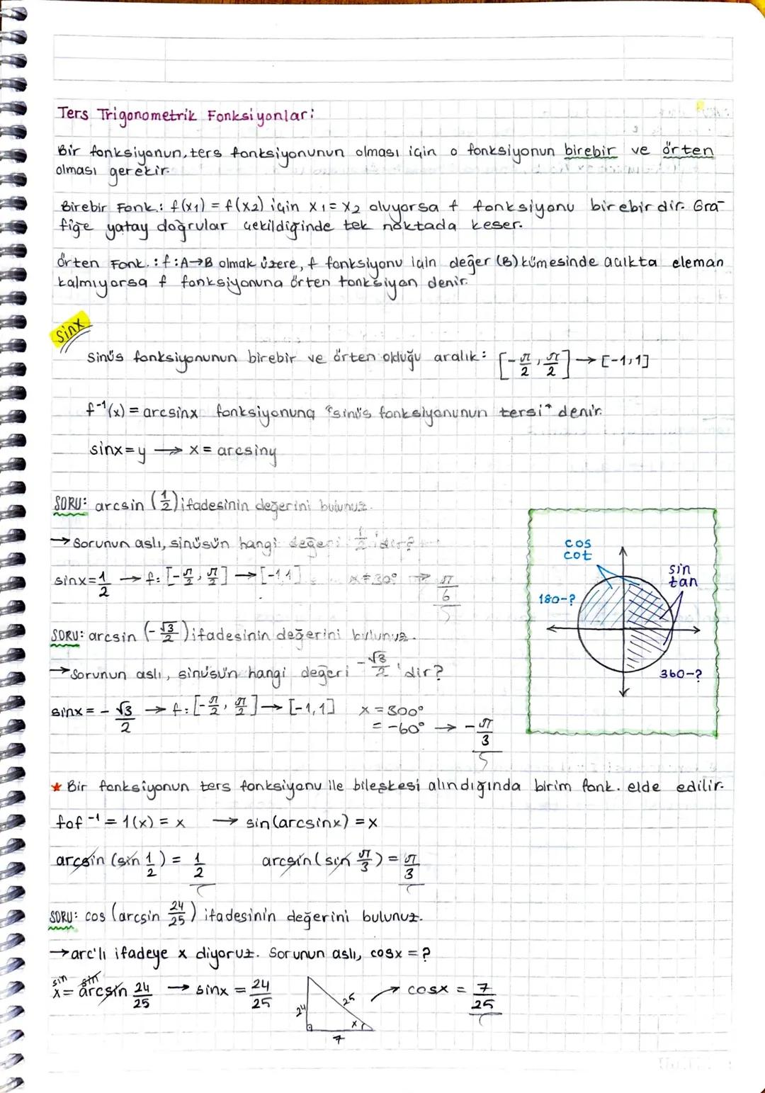 Ters Trigonometrik Fonksiyonlari
د
Bir fonksiyonun, ters fonksiyonunun olması için o fonksiyonun birebir ve örten
olması gerekir.

Birebir F